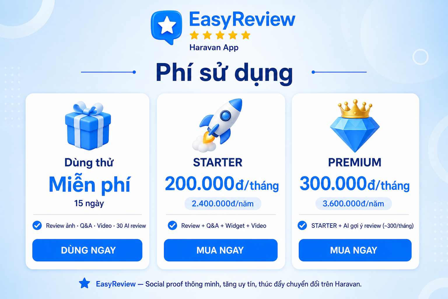 EasyReview — Bảng giá